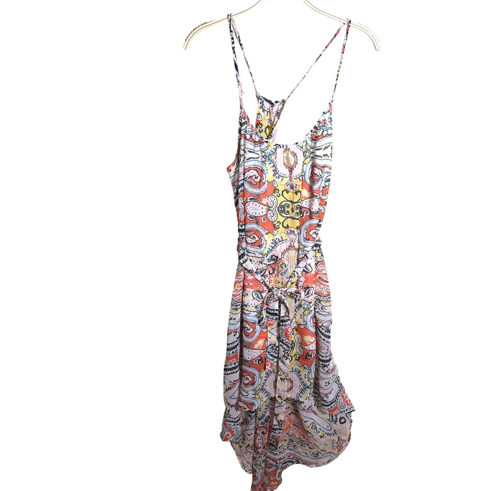 Truth NYC Paisley High-Low Midi Dress Orange Yellow Boho Racerback Small